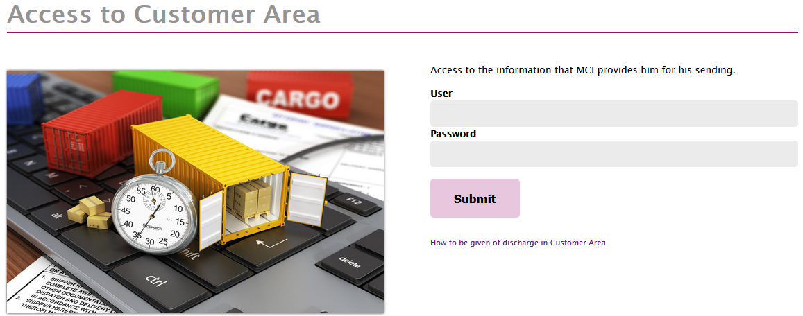 Screenshoot with a section of the screen of access to MCI's &quotCustomer Area".